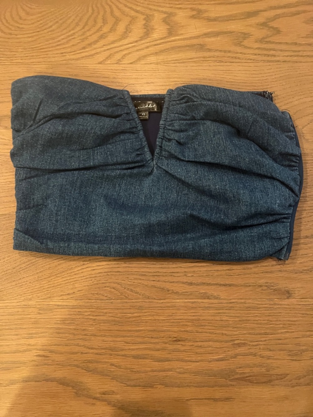 Line & Dot Dark Denim Blue Strapless Ruched Bust Top
